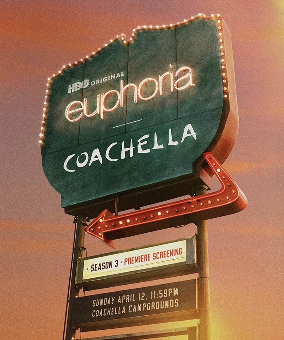 An image of the flyer for Euphoria Season 3 screening at Coachella 2026.