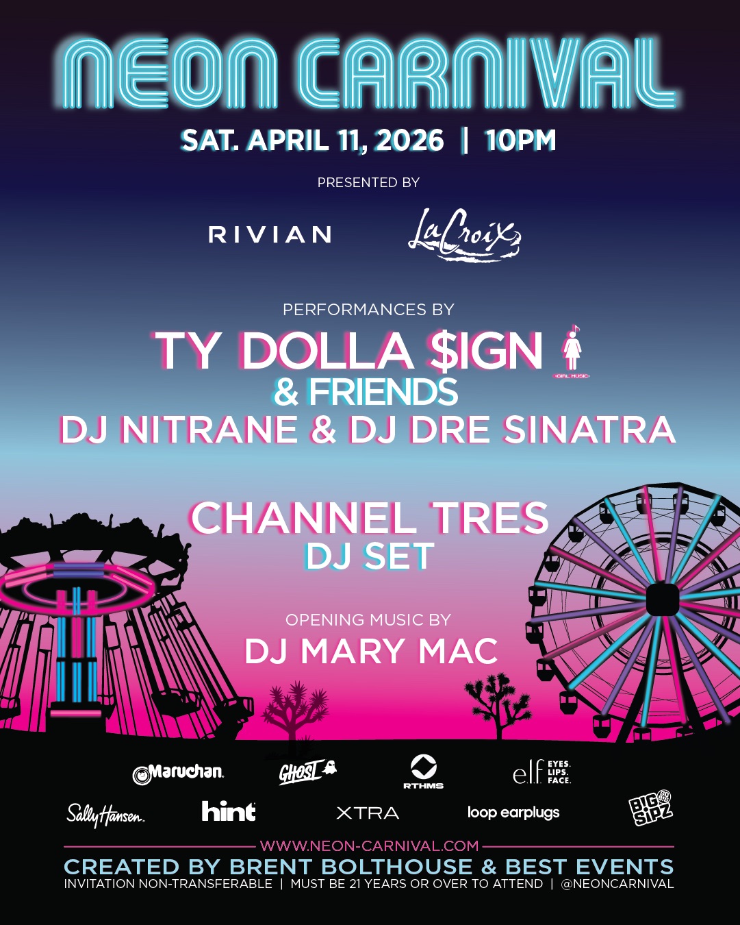 An image of the flyer for the Coachella 2026 Neon Carnival.