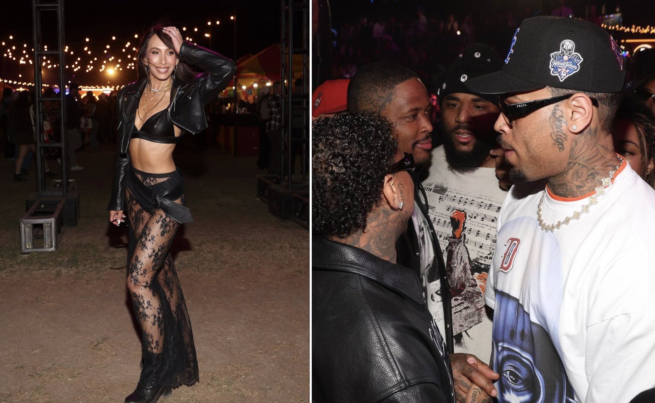 A collage of two images: Cheryl Burke and Chris Brown.