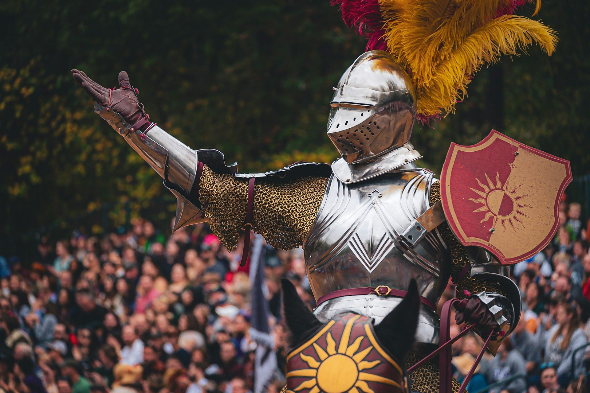 An image of a person dressed up as a knight a the Original Renaissance Pleasure Faire.