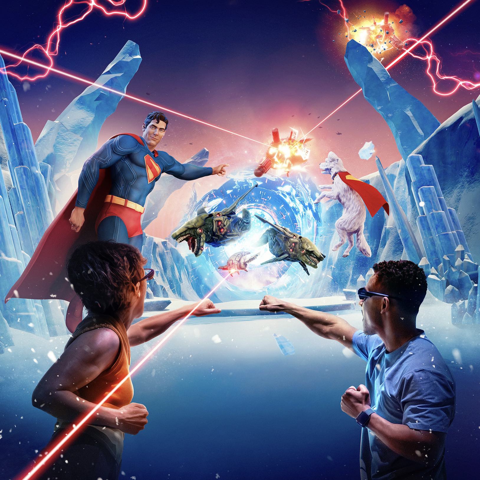 An image of a promo for Warner Bros. Discovery Global Experiences, in collaboration with DC Studios, today invites you to the Superman Experience: Defenders Unite, a brand-new walkthrough experience and live gameplay attraction.
