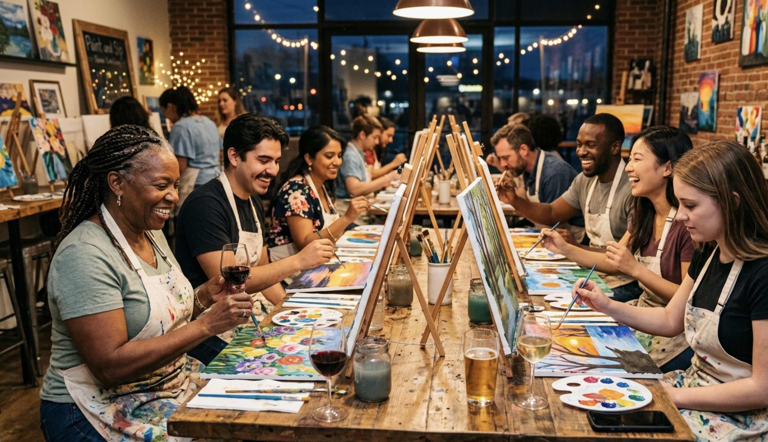 An image of people at a Paint and Sip.