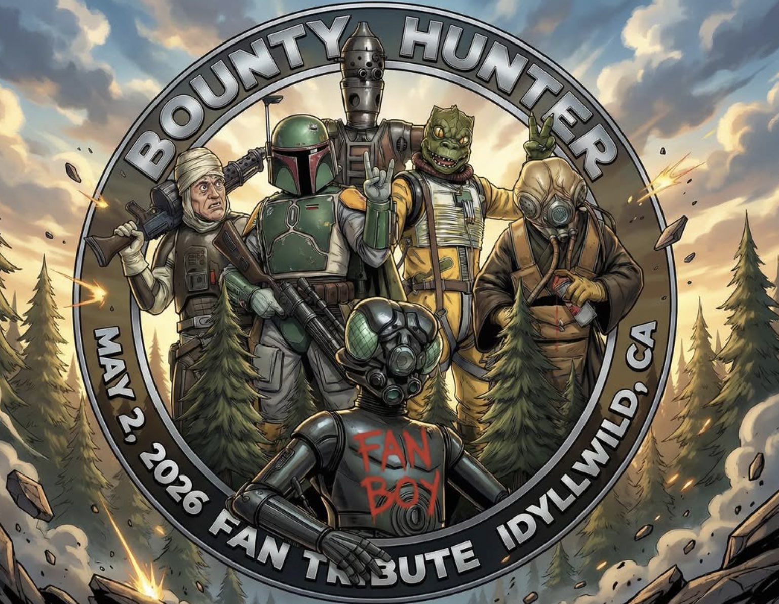 An image of the flyer for the The Bounty Hunter Fan Tribute (Star Wars Day Immersive Fan Event in Idyllwild)