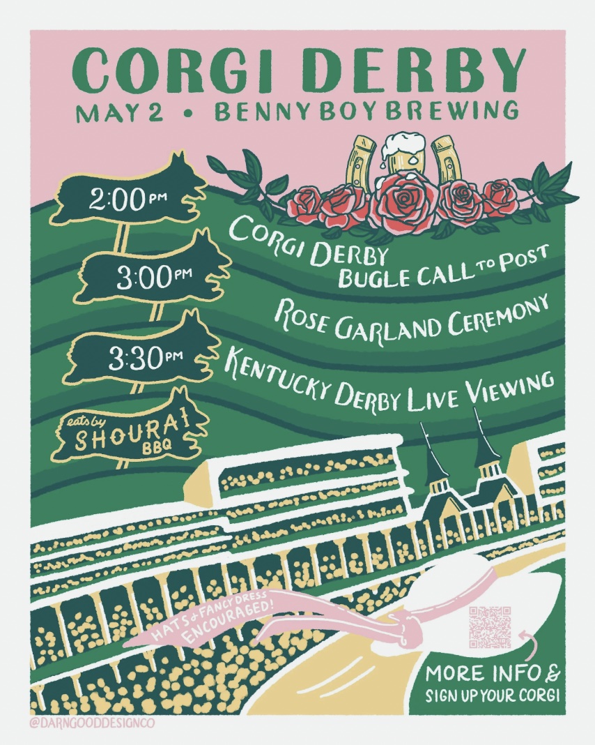 An image of the flyer for Benny Boy Brewing's 3rd annual Corgi Derby Day. 