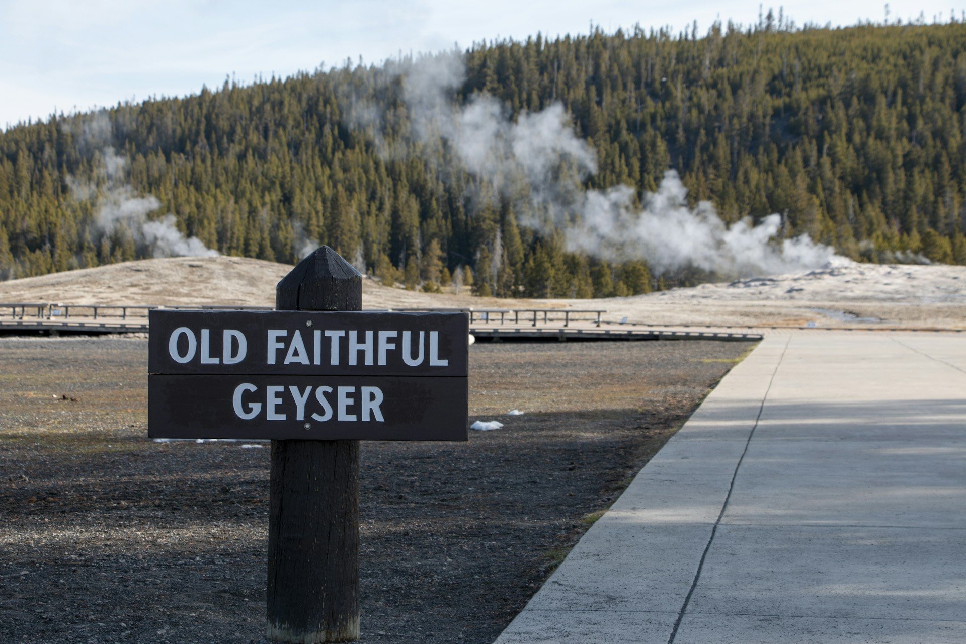 An image of the sign for Old Faithful.
