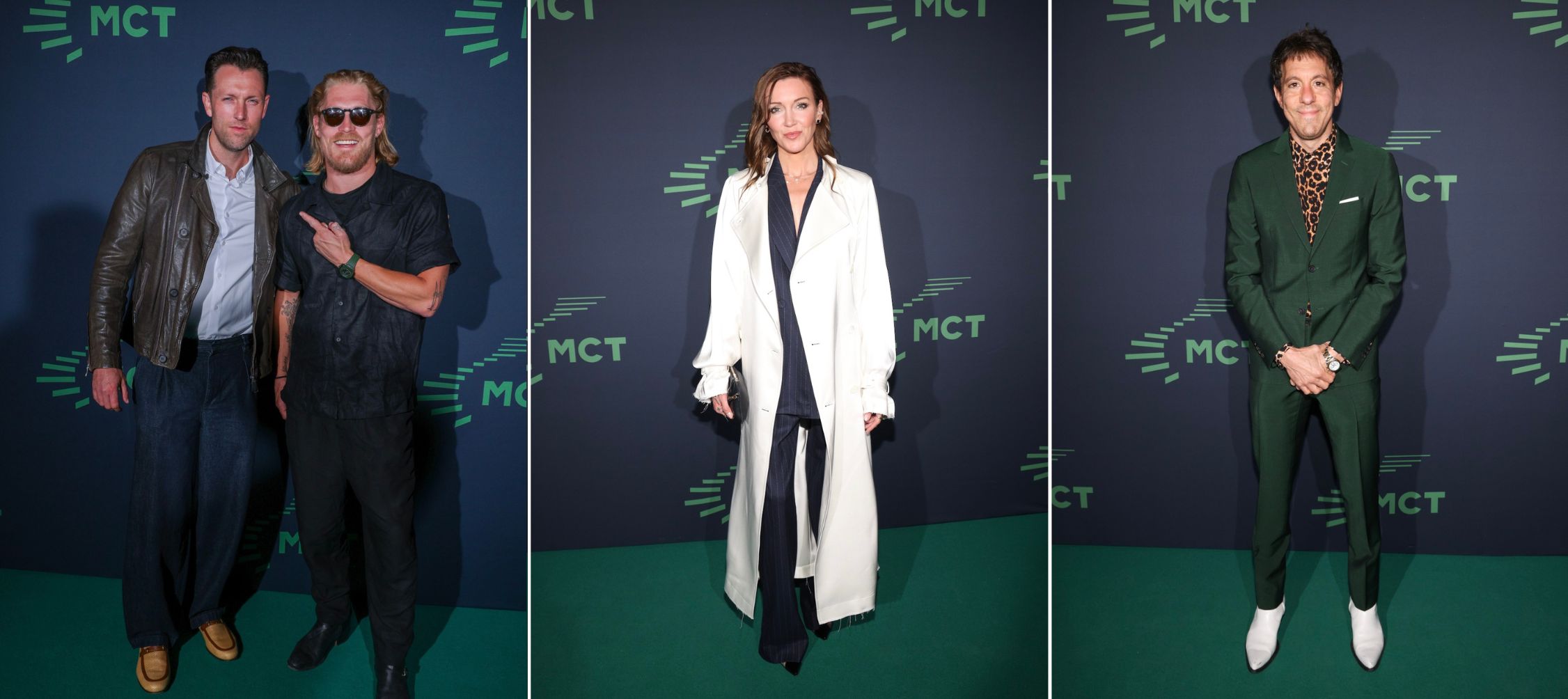 A collage of 3 images of L-R) Harry Goodwins and Christian James Madsen, Katie Cassidy, and Jonathan Kite attend the Media Capital Technologies 79th Annual Cannes Film Festival Celebration at La Môme Plage in Cannes, France. 