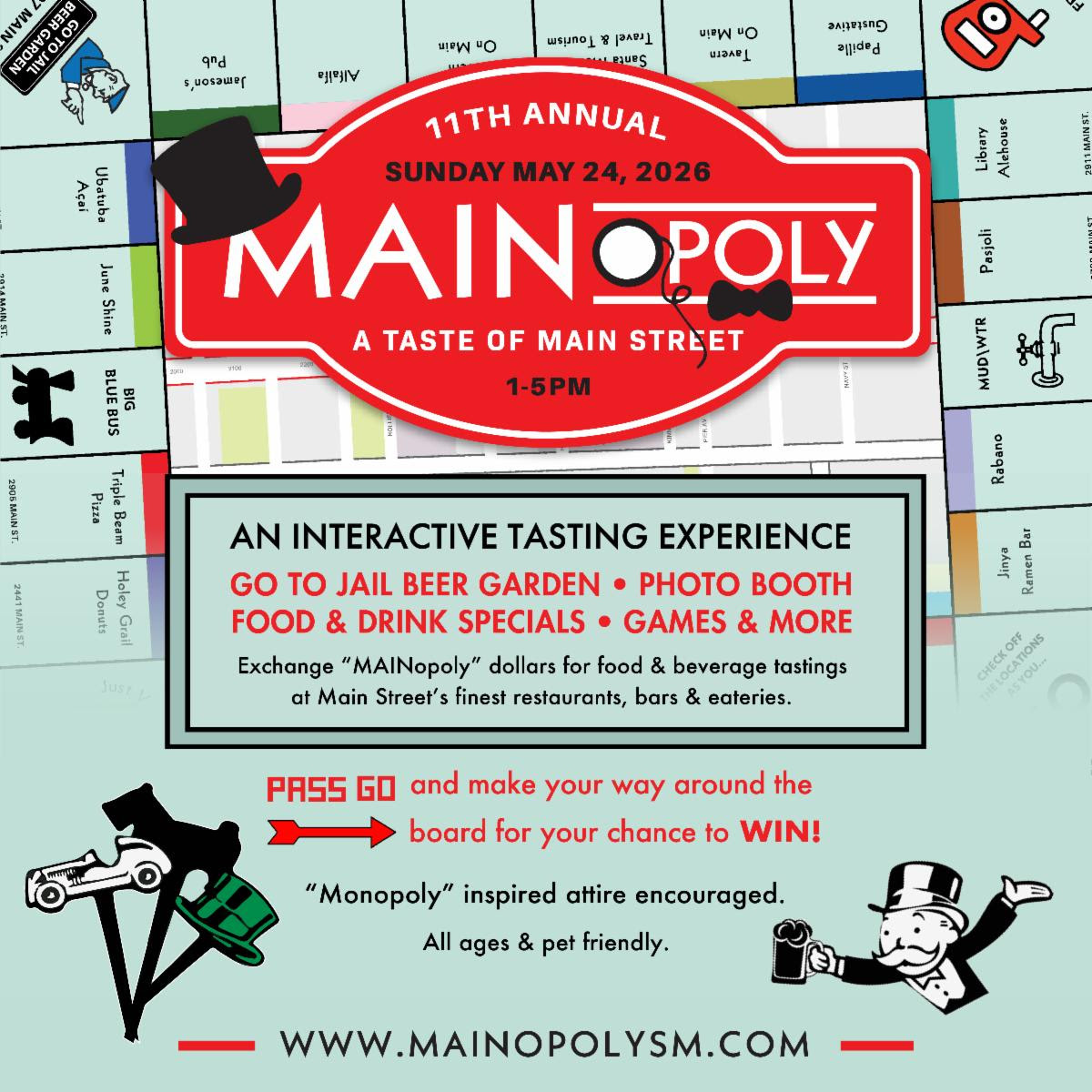 An image of the flyer for MAINopoly A Taste of Main Street