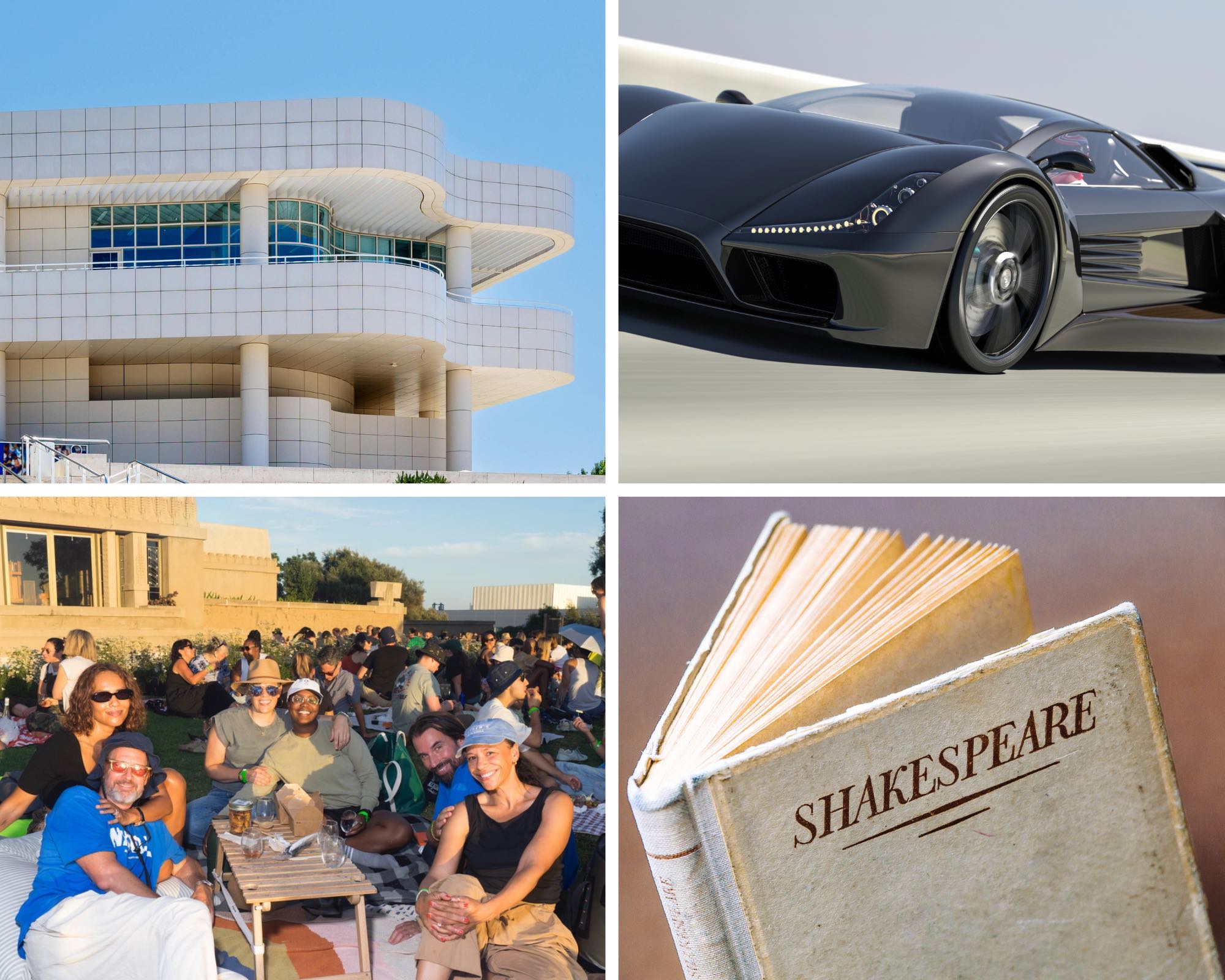 A collage of 4 images of seasonal summer activities to do in Los Angeles during the World Cup.