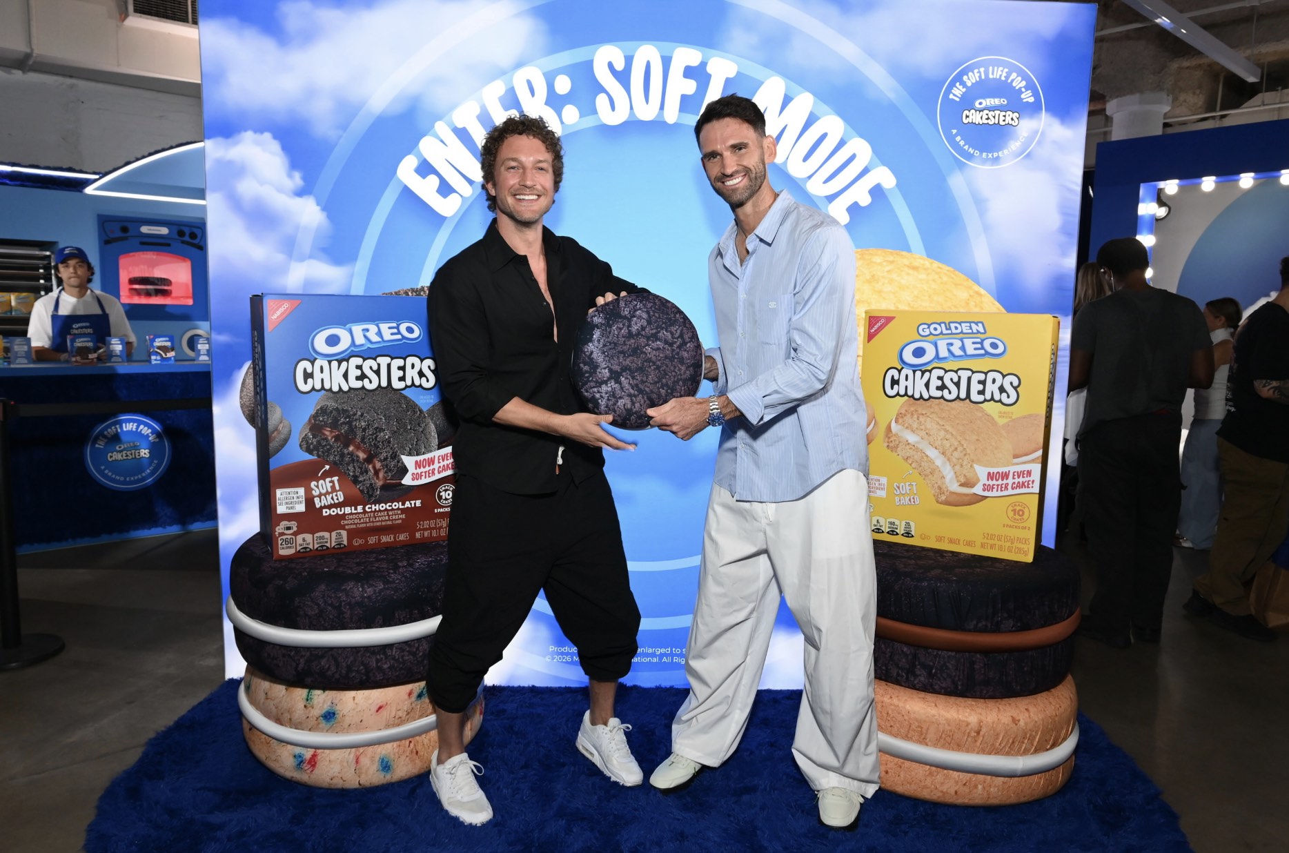 An image of (L-R) Ben Waddell Carl Radke of Bravo’s Summer House at the OREO CAKESTERS “Soft Life” Pop-Up VIP Launch in New York City featuring his brand Soft Bar.