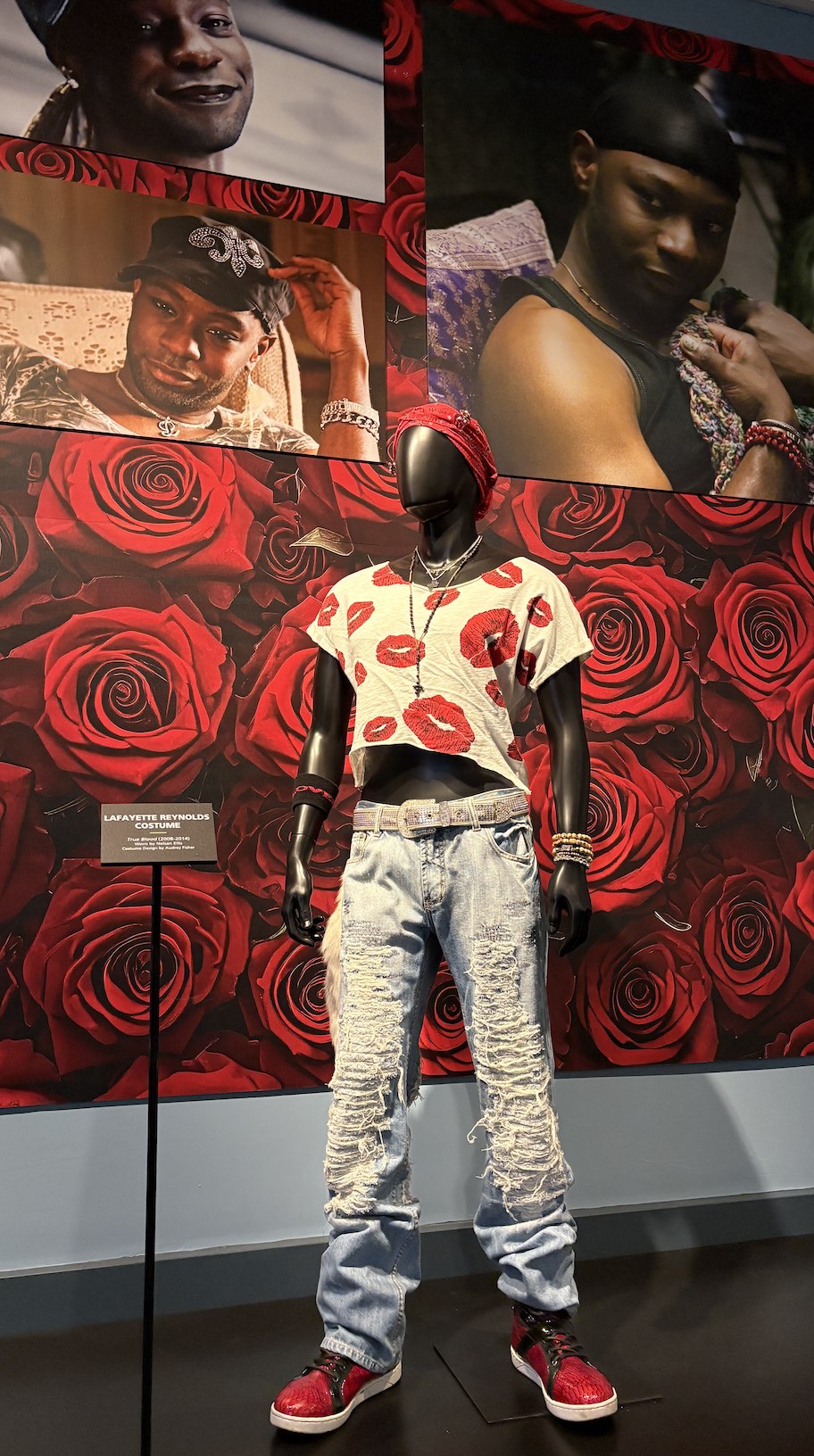An image of Nelsan Ellis as Lafayette Reynolds in True Blood on the Warner Bros. Studio Tour Hollywood LGBTQ exhibit.
