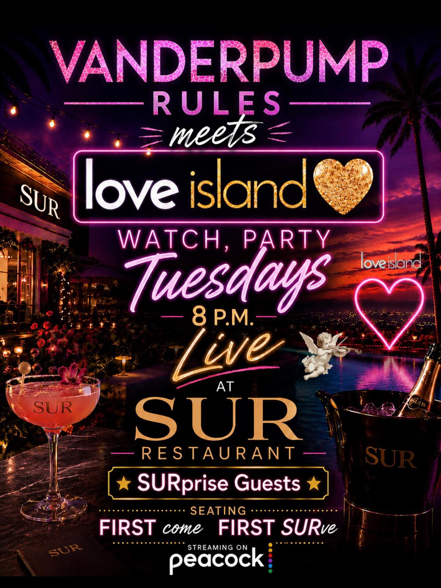 An image of the flyer for Vanderpump Rules Meets Love Island USA Watch Parties at SUR 