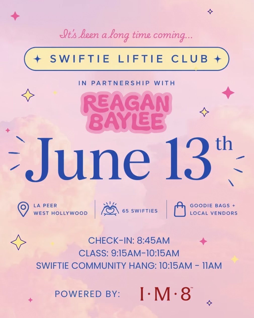 A flyer for The Swiftie Liftie Club is bringing its viral fandom-meets-fitness concept to Kimpton La Peer Hotel's rooftop in West Hollywood, and Swifties of all ages, abilities, and fitness levels can enjoy a morning filled with cardio, themed gift bags (over $200 value), local vendors, and free activations