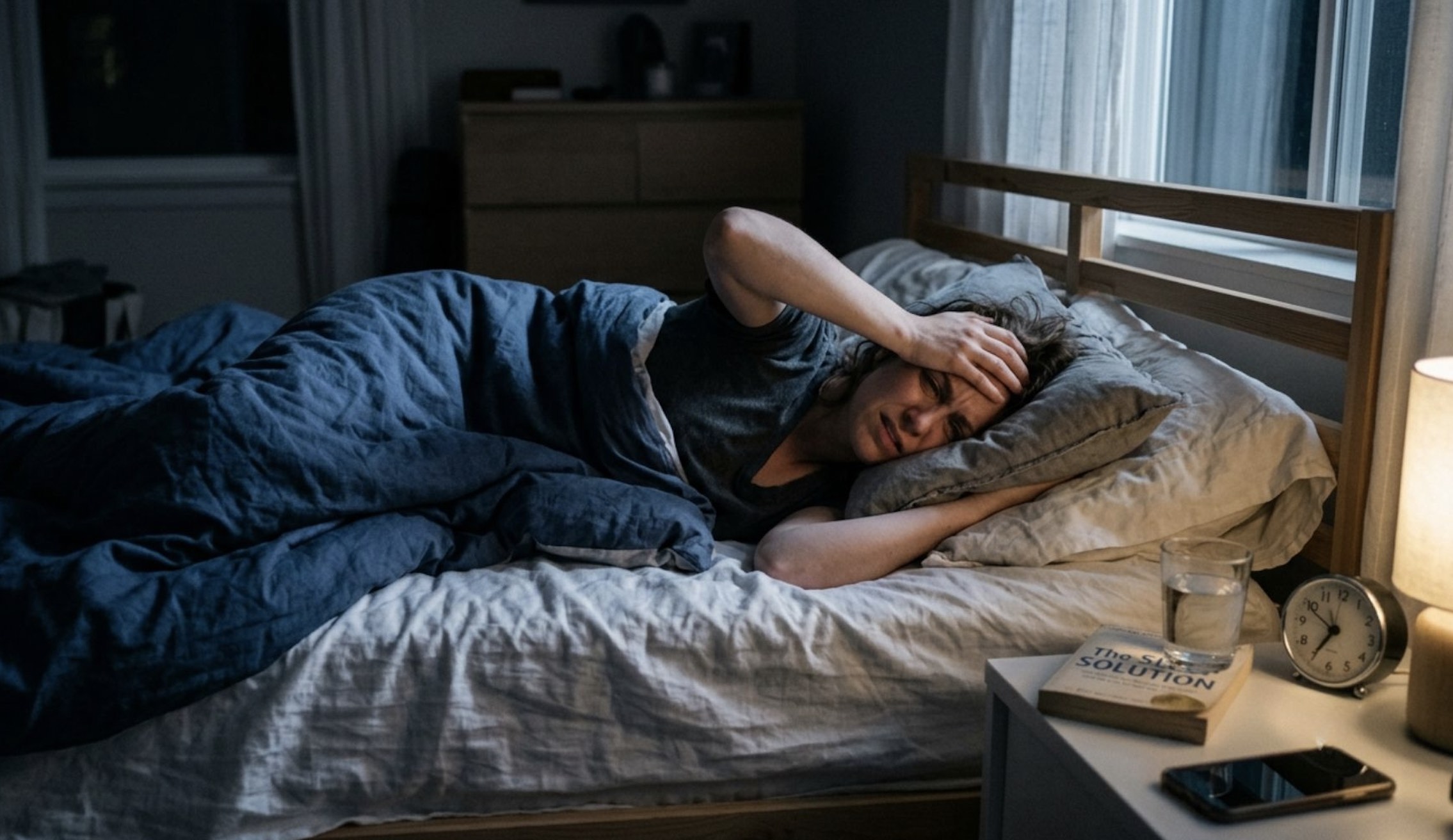 An image of a woman having a hard time falling asleep.