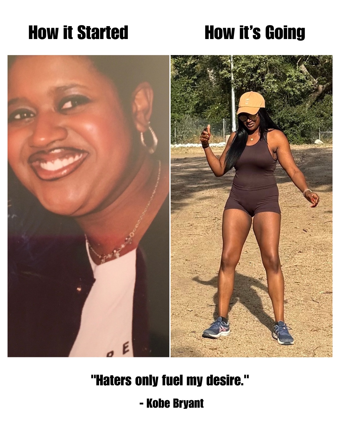 A before and after image of lifestyle blogger Ariel Johns before and after weight loss.