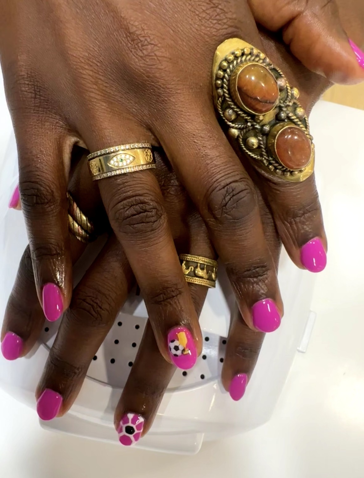 An image of my summer nails with World Cup nail art from MiniLuxe