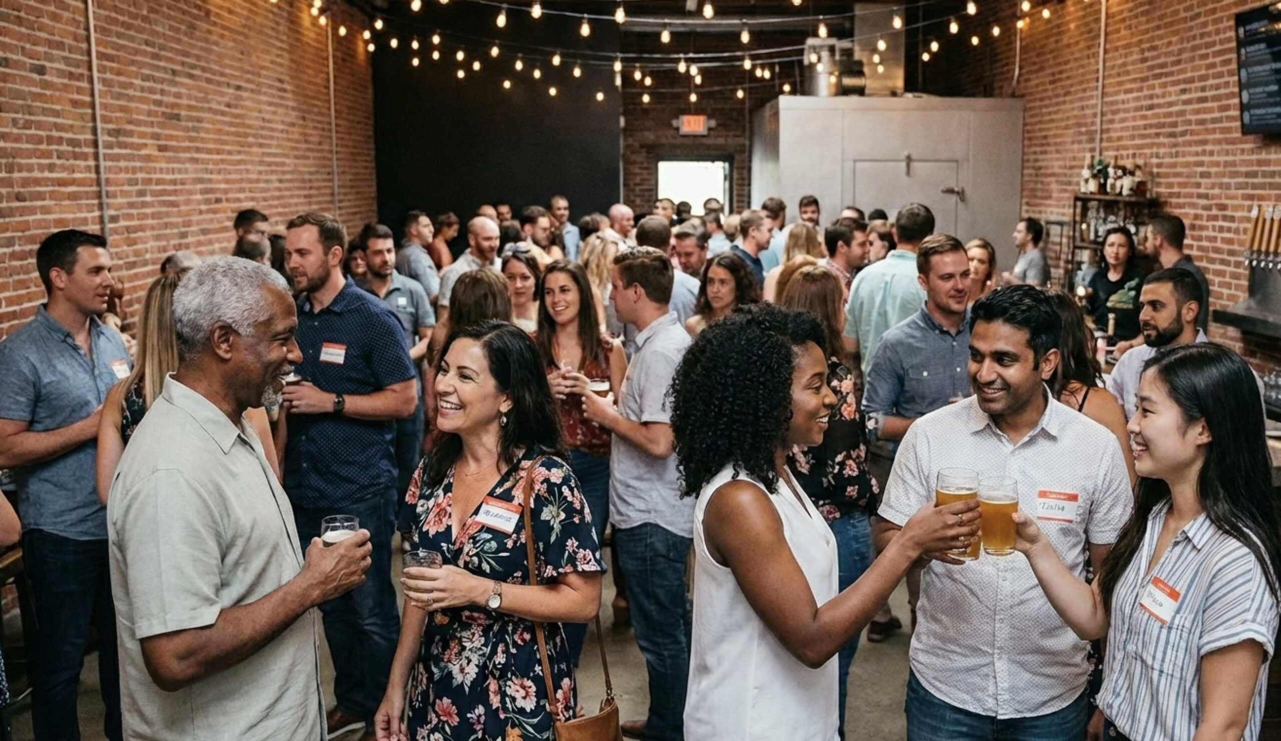 An image of people at a singles mixer.