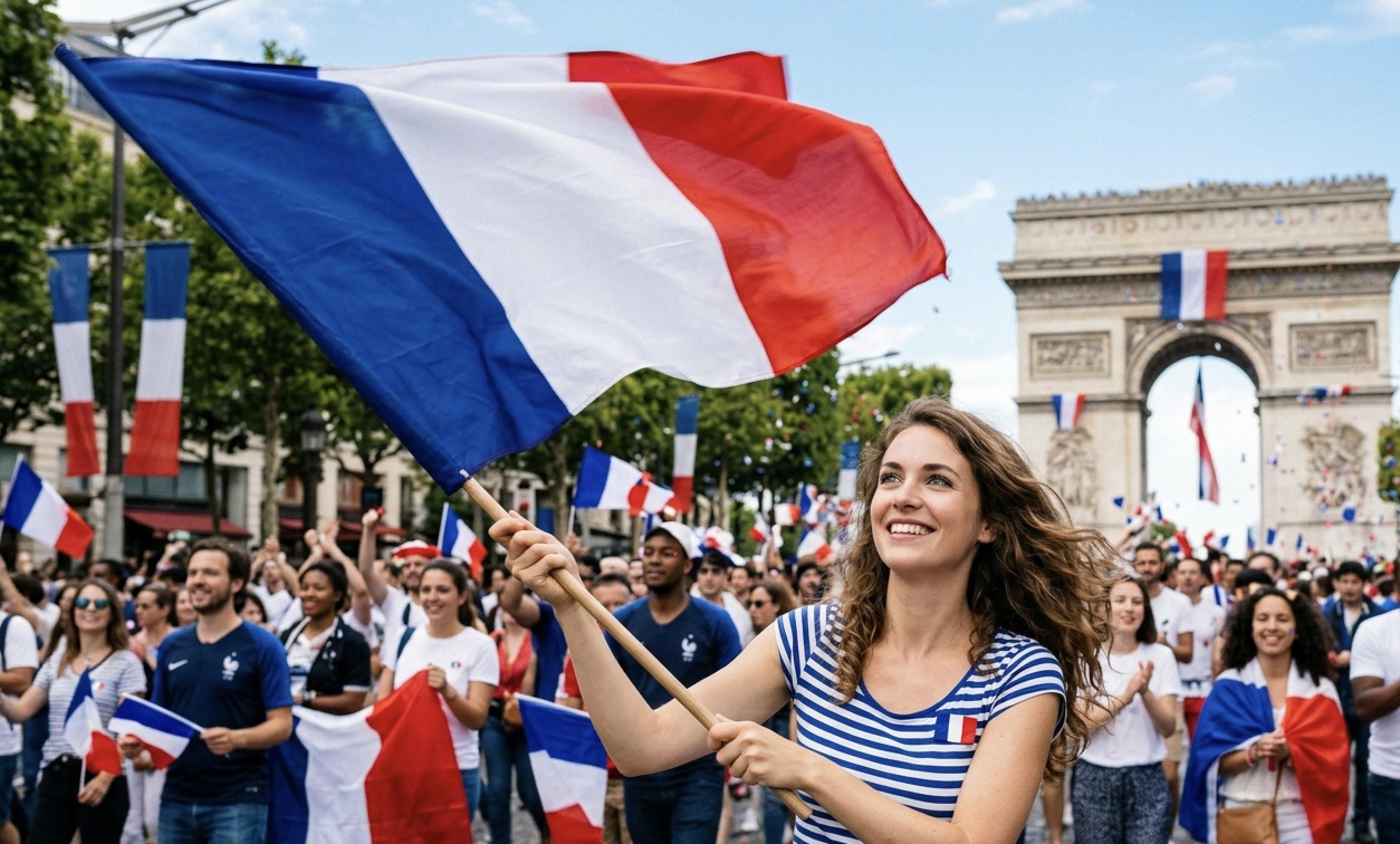 An image of people celebrating Bastille Day in France.
