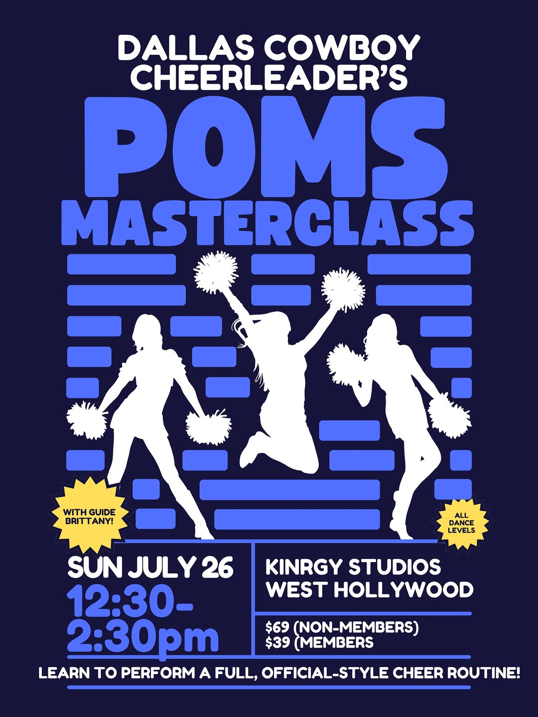 An image of the flyer for Dallas Cowboys Cheerleaders Poms Masterclass