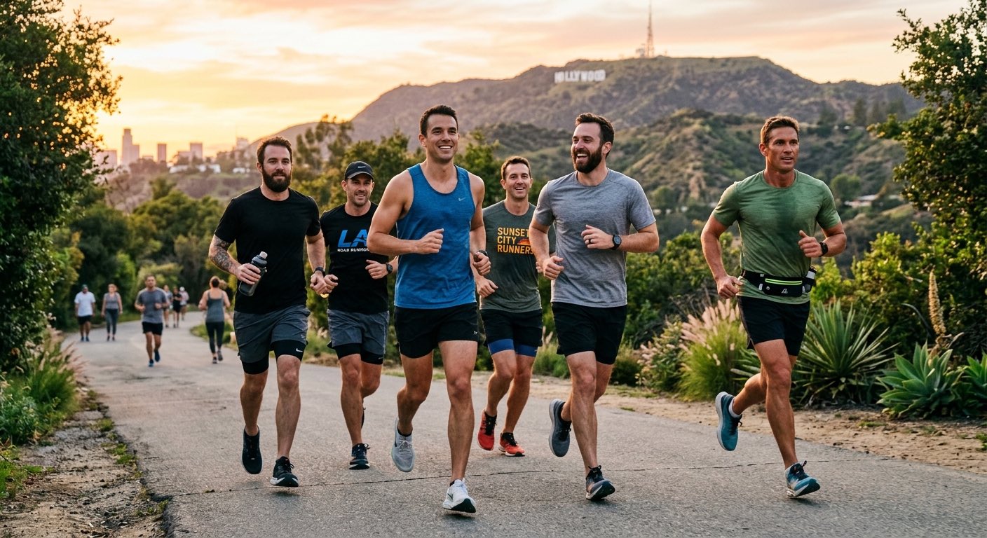 An image of a group of men running in a running club.