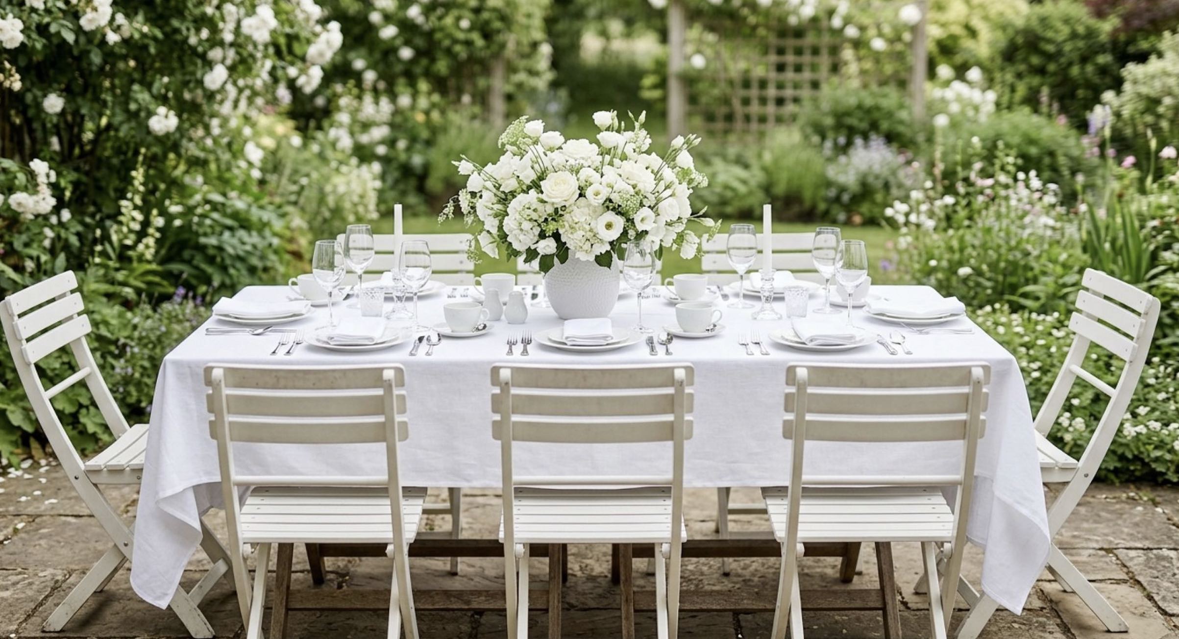 An image of an elegant white table setting