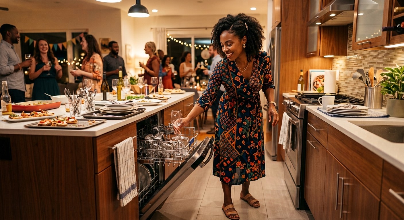 An image of a woman packing the dishwasher