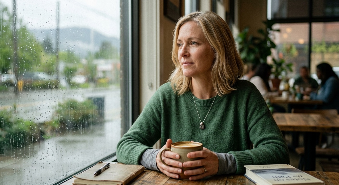 An image of an attractive woman with a cup of coffee  going though mental health struggle.