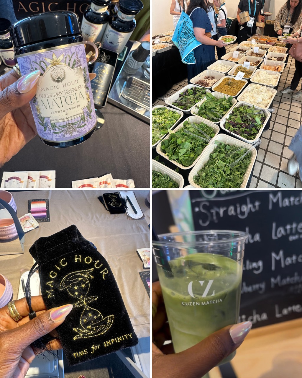 A collage of 4 images of food and drinks from the Live Love Spa 2026 event.