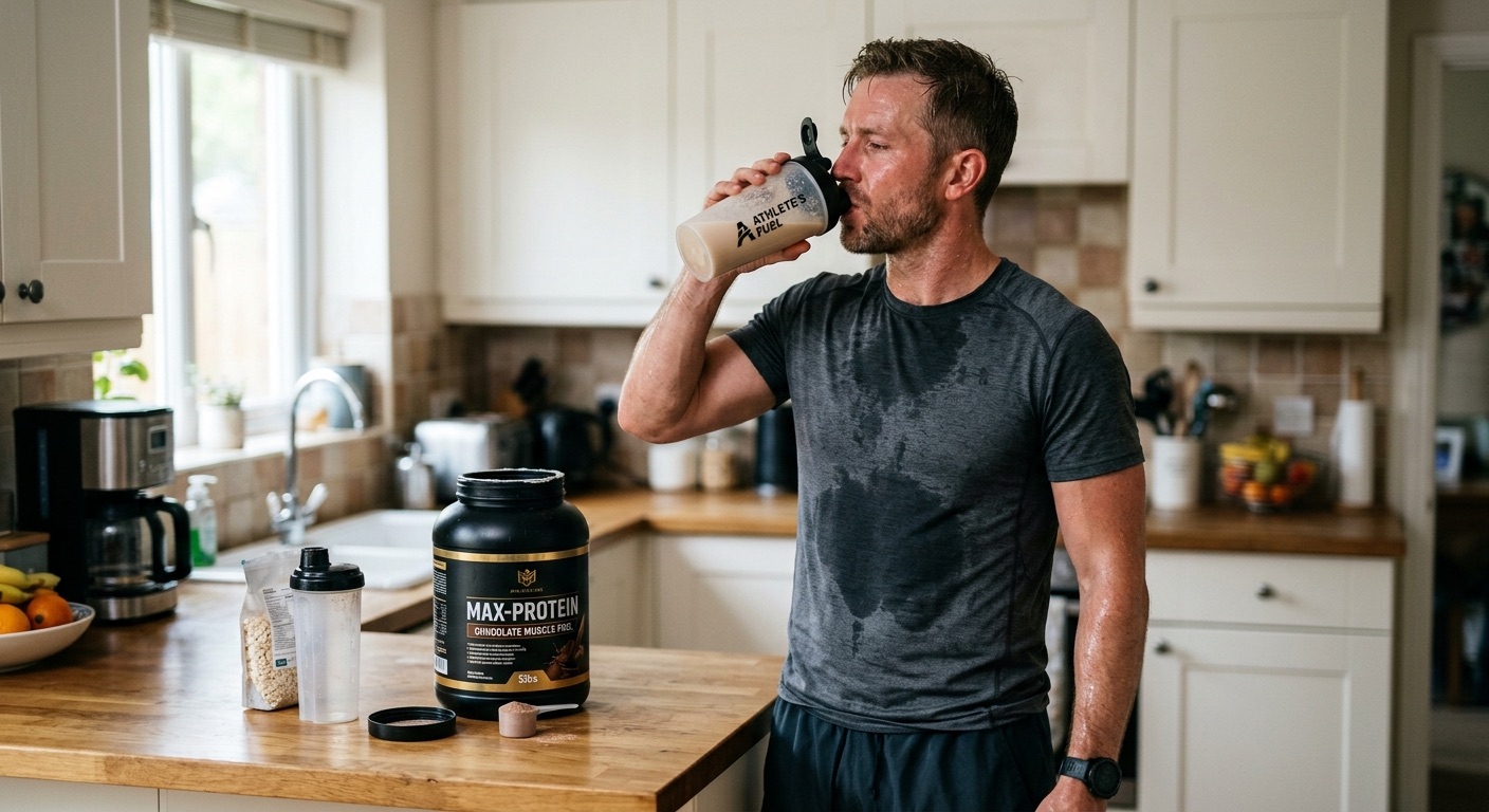 An image of a man drinking a protein  shake.