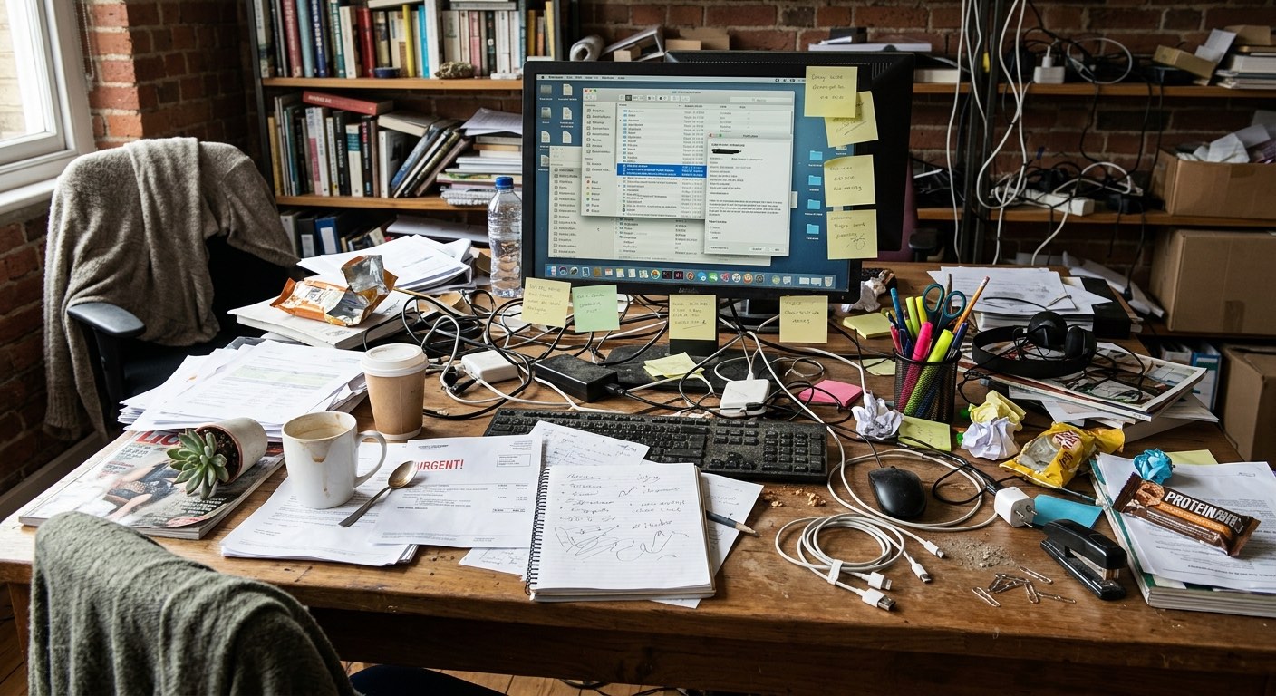 An image of a messy desk.