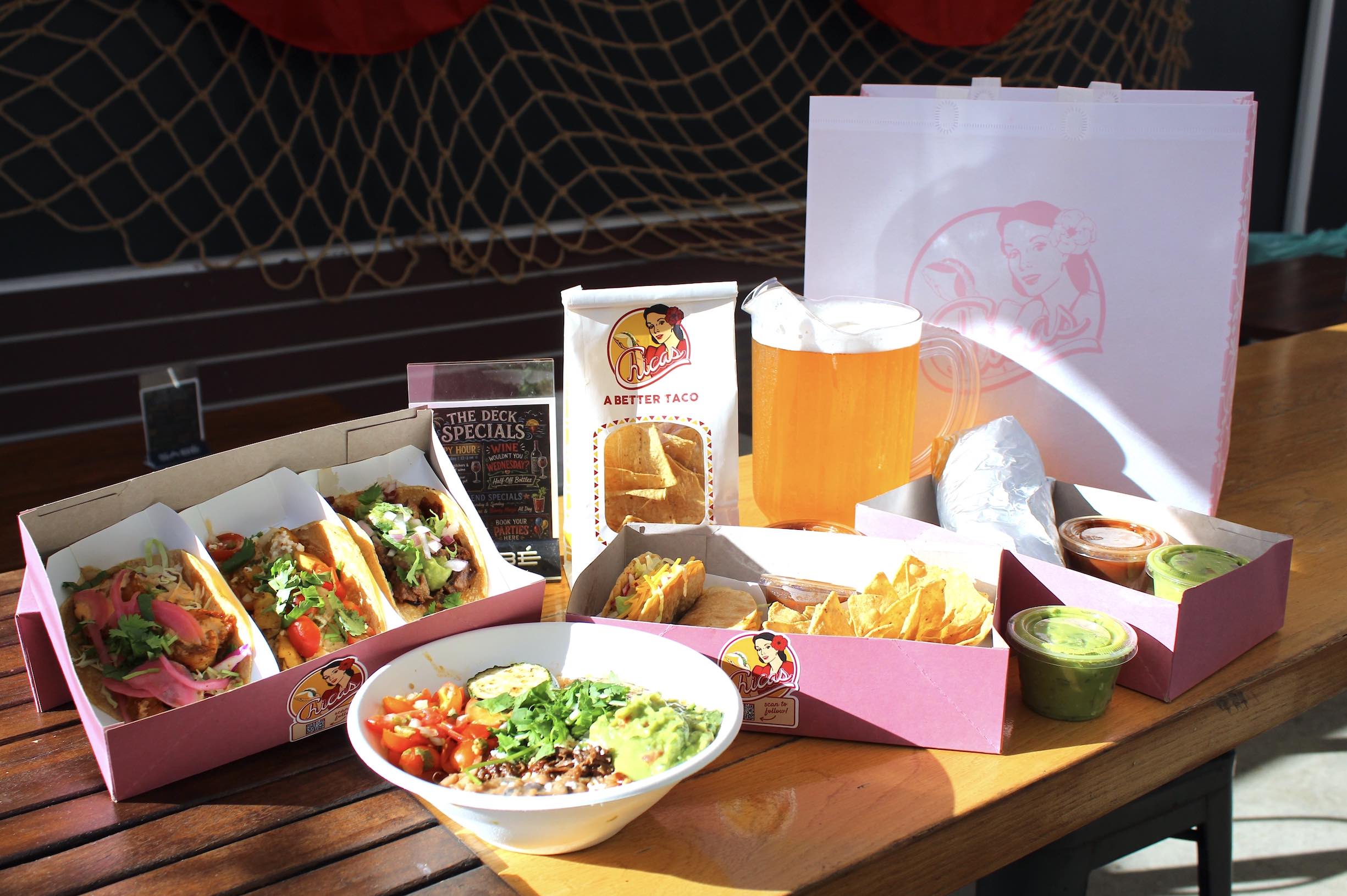 An image of the spread at Chicas Tacos.