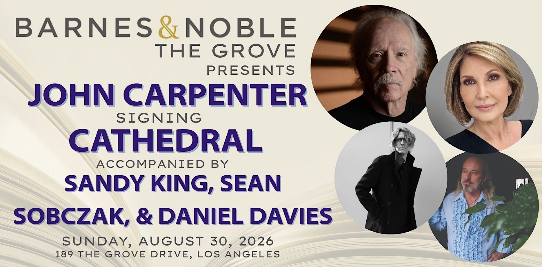 An image of the flyer for Horror legend John Carpenter (Halloween, The Thing) hits Barnes & Noble The Grove to sign his debut graphic novel Cathedral.