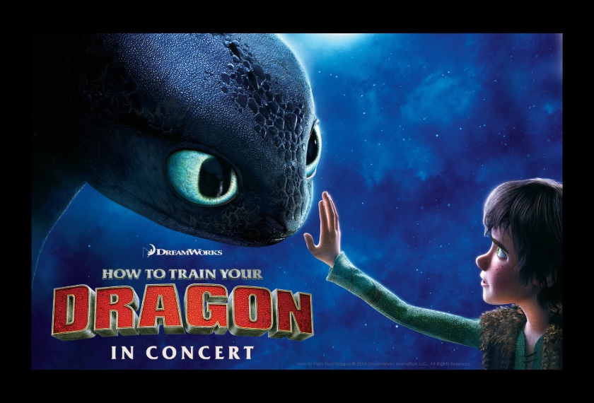 AN image of a flyer for How to Train Your Dragon in Concert at the Hollywood Bowl