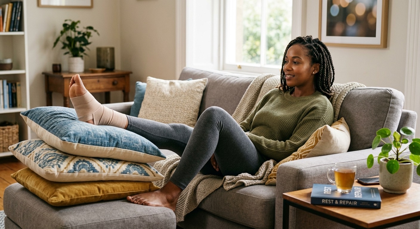 An image of a woman with a twisted ankle.
