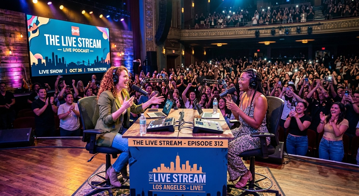 An image of a live podcast taping.