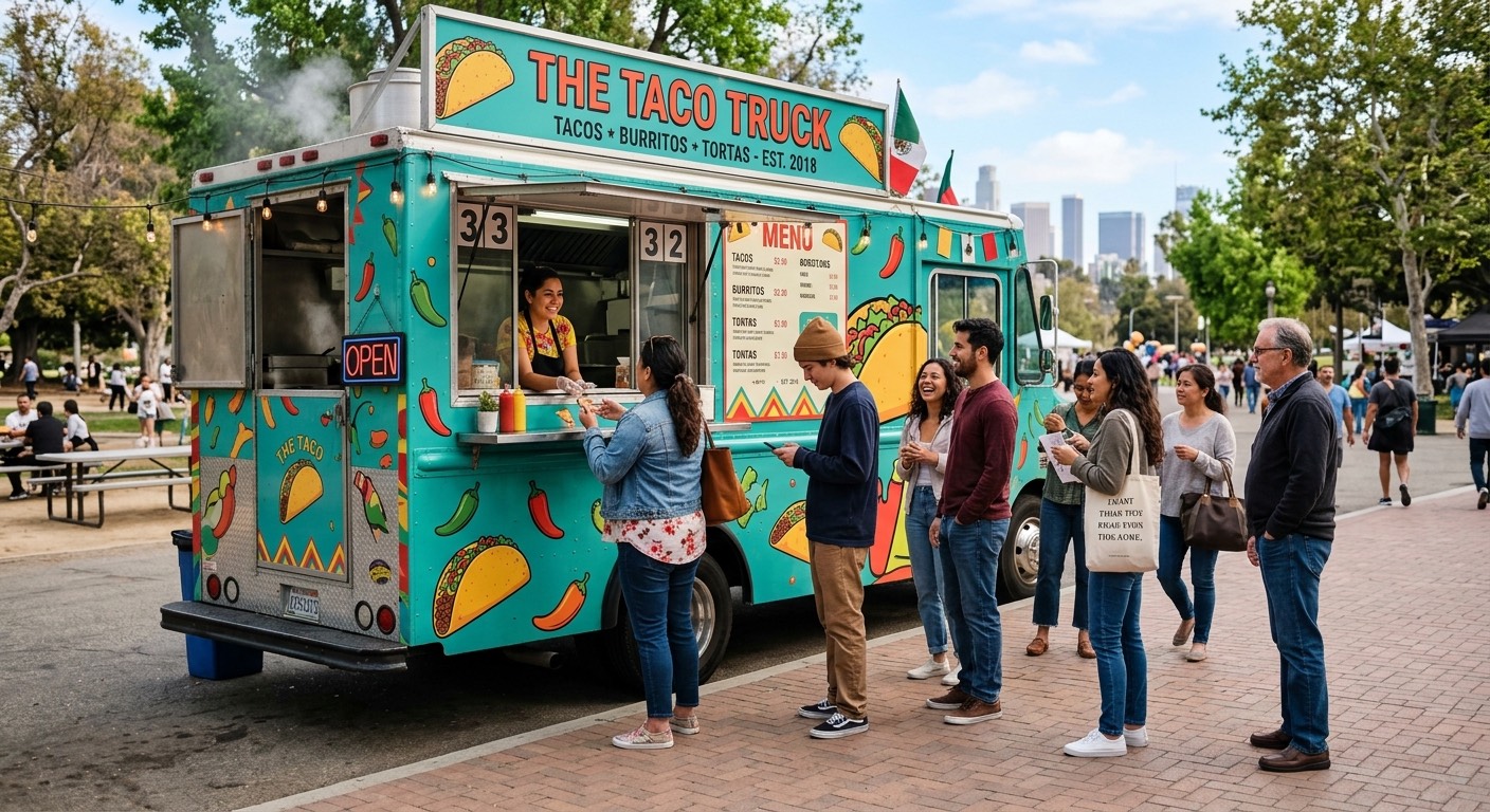 An image of people in line for a food truck.