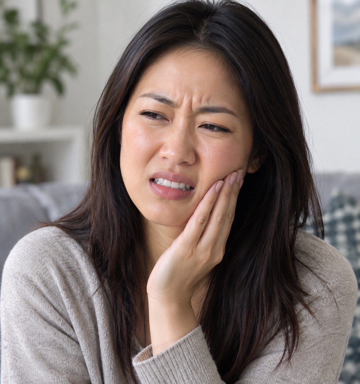 An image of a woman dealing with tooth pain