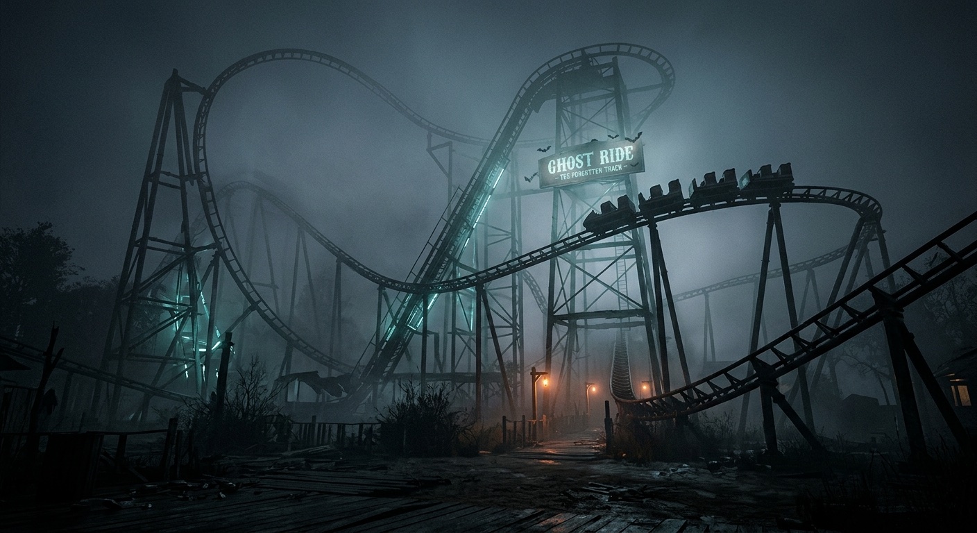 An image of a roller coaster in the fog.