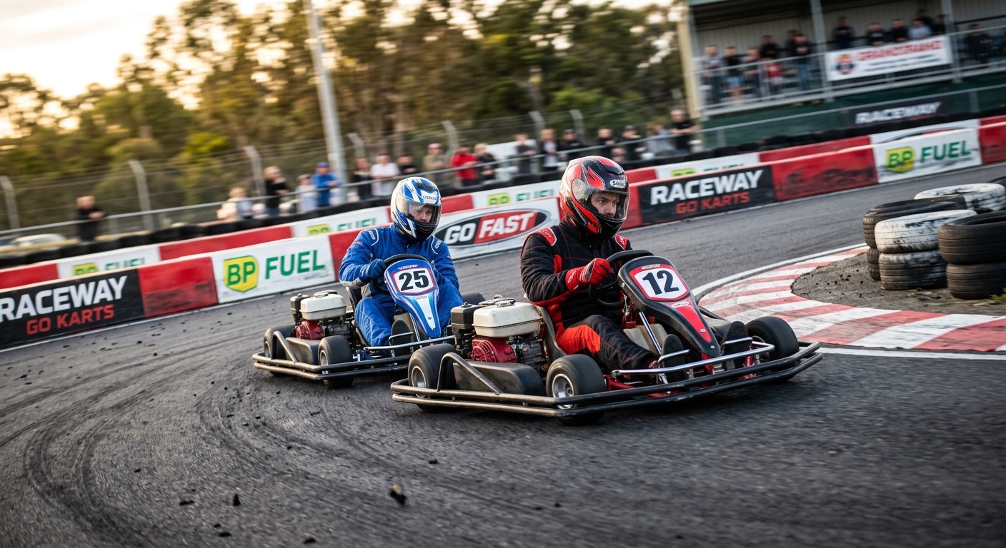 An image of people racing on a go-kart track.