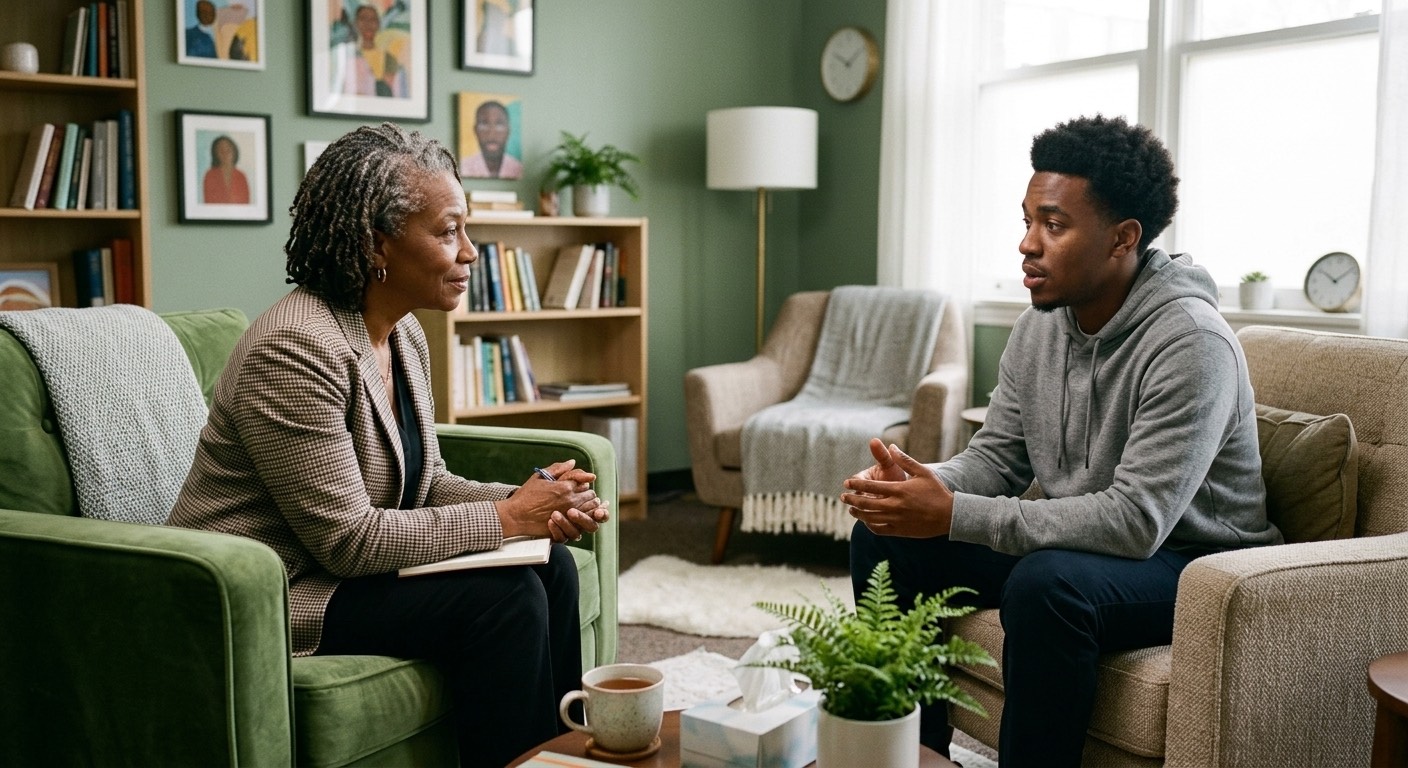 An image of a man in an in person therapy session