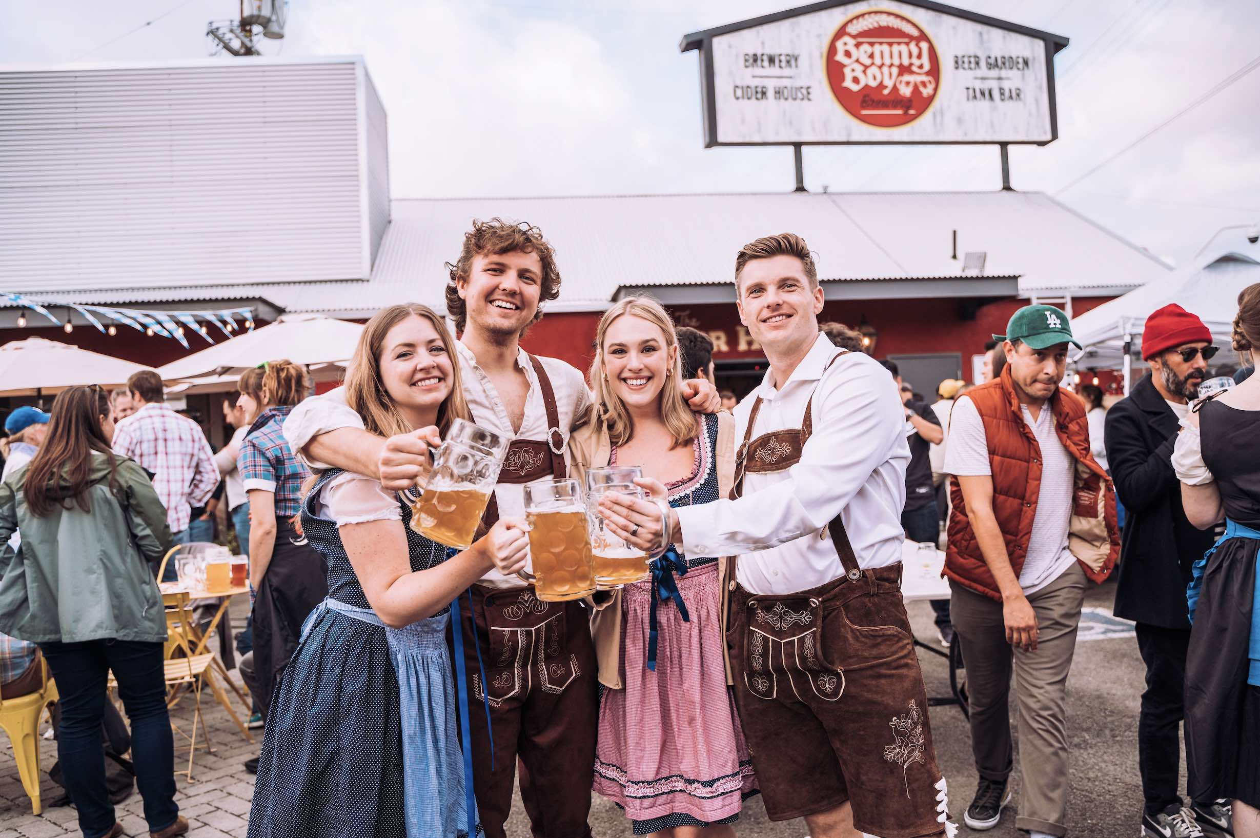 An image of people dressed up for Oktoberfest at Benny Boy Brewing.