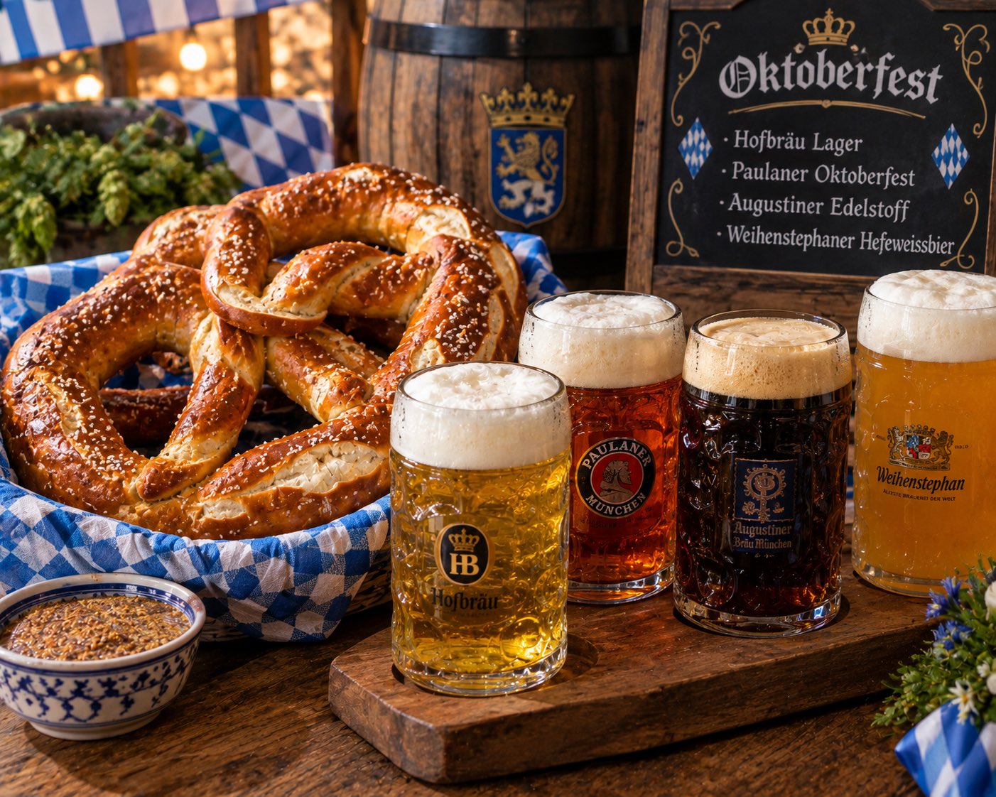 An image of pretzels and beer for Oktoberfest.