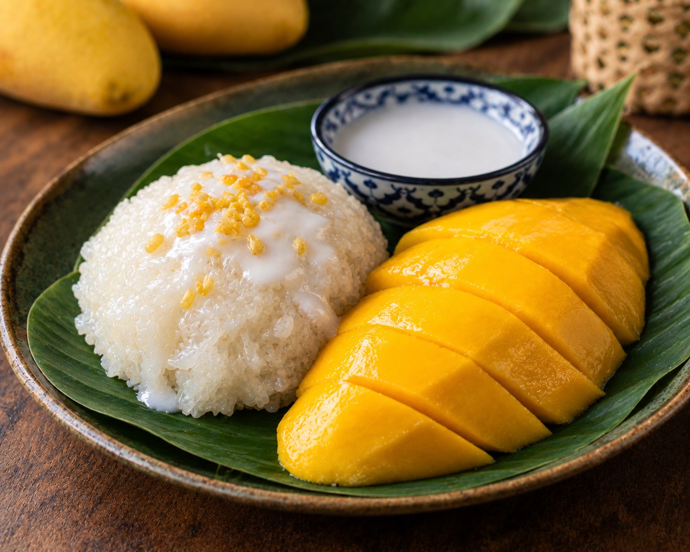 An image of a plate of Mango Sticky Rice.