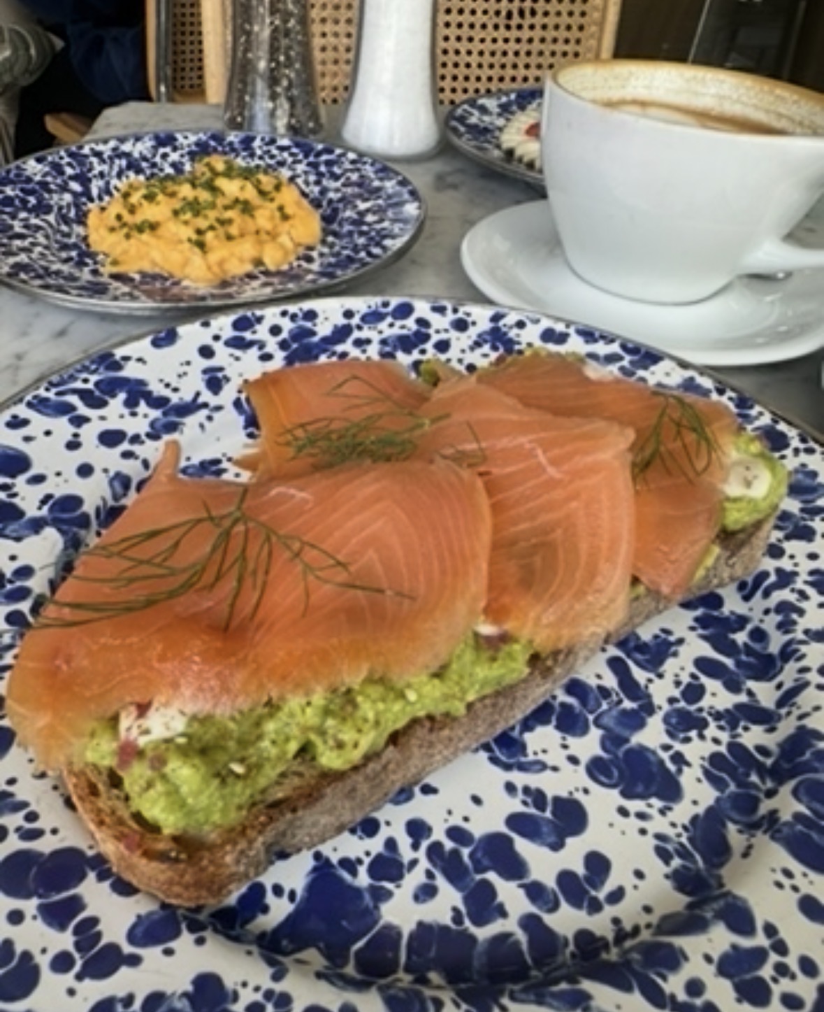 An image of avocado toast and coffee from Dialog Cafe