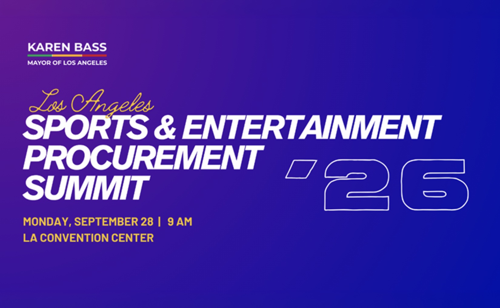 An image of the flyer for Mayor Bass' signature 3rd Annual Sports & Entertainment Procurement Summit 