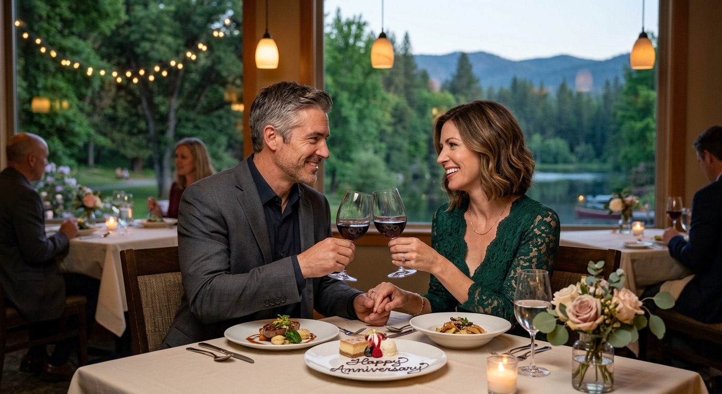 An image of a couple at their anniversary dinner