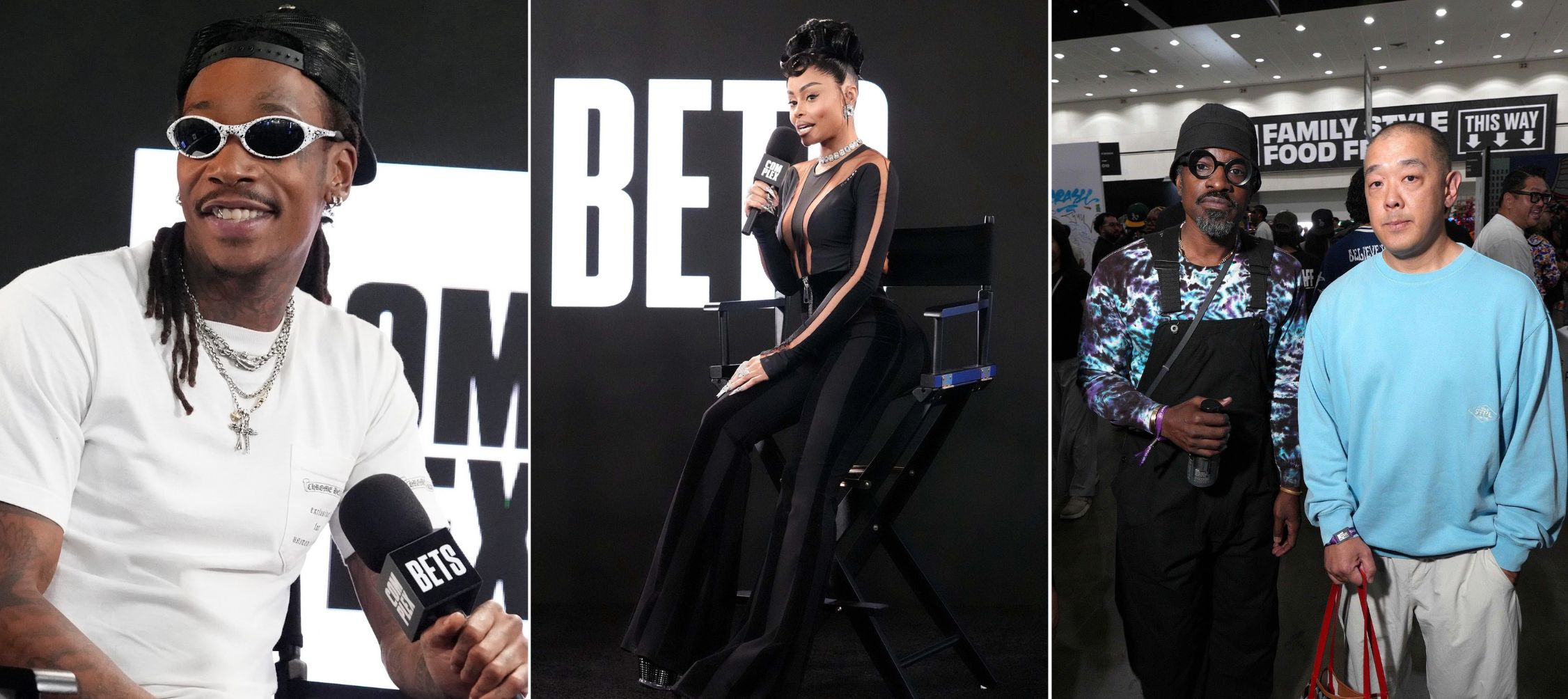 A collage of three images of: Wiz Khalifa, Blac Chyna, Andre 3000, and Jeff Staple attend ComplexCon 2026 10-Year Anniversary Festival at The Los Angeles Convention Center on October 04, 2026 in Los Angeles, California.