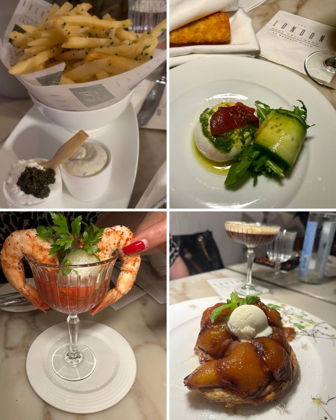 A collage of the small plates at the Girl Dinner at The London West Hollywood at Beverly Hills.