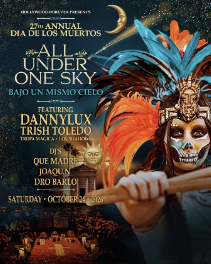 An image of the flyer for Día de los Muertos at Hollywood Forever Cemetery