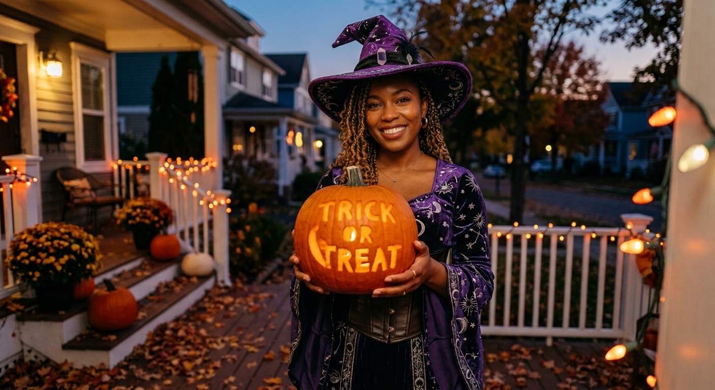 AN image of a woman holding a jack o lantern for Spooky Season in LA