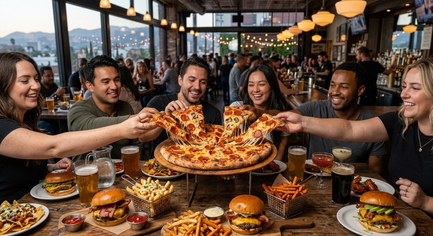 An image of people sharing a pizza.